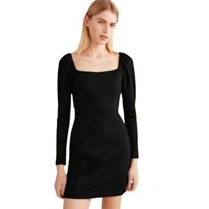 Anthropologie Boden Square Neck Black Jersey Puff Shoulder Dress Size 8L